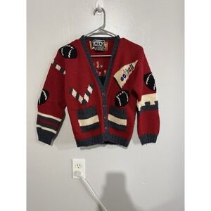 vtg Berek red wool‎ football cheerleader letterman hand knit cardigan sweater